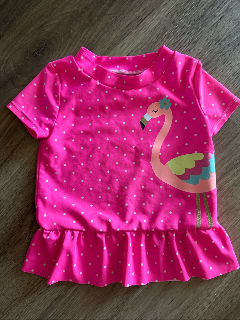 Carter's Hot Pink Flamingo Rashguard Swim Top with Ruffle